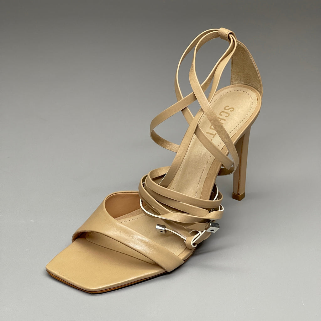 SCHUTZ Bryce Ankle Tie Women's Leather High Heel Sandal Light Nude Sz 9.5B (New)