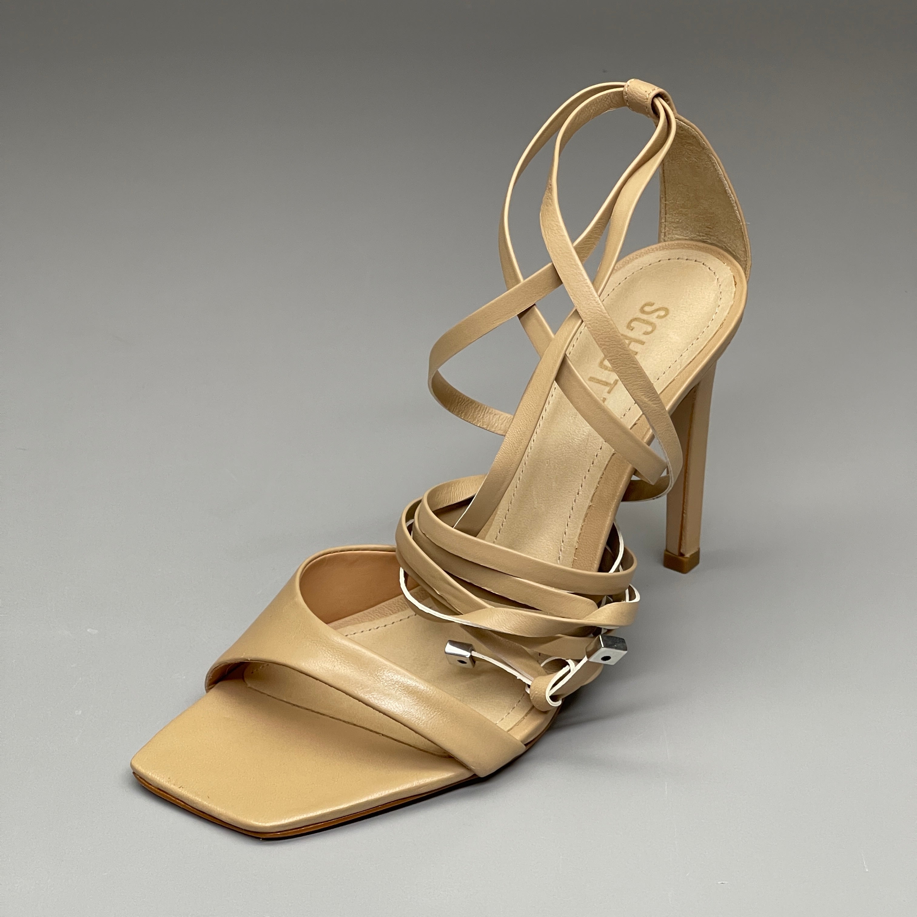 SCHUTZ Bryce Ankle Tie Women's Leather High Heel Sandal Light Nude Sz 9.5B (New)