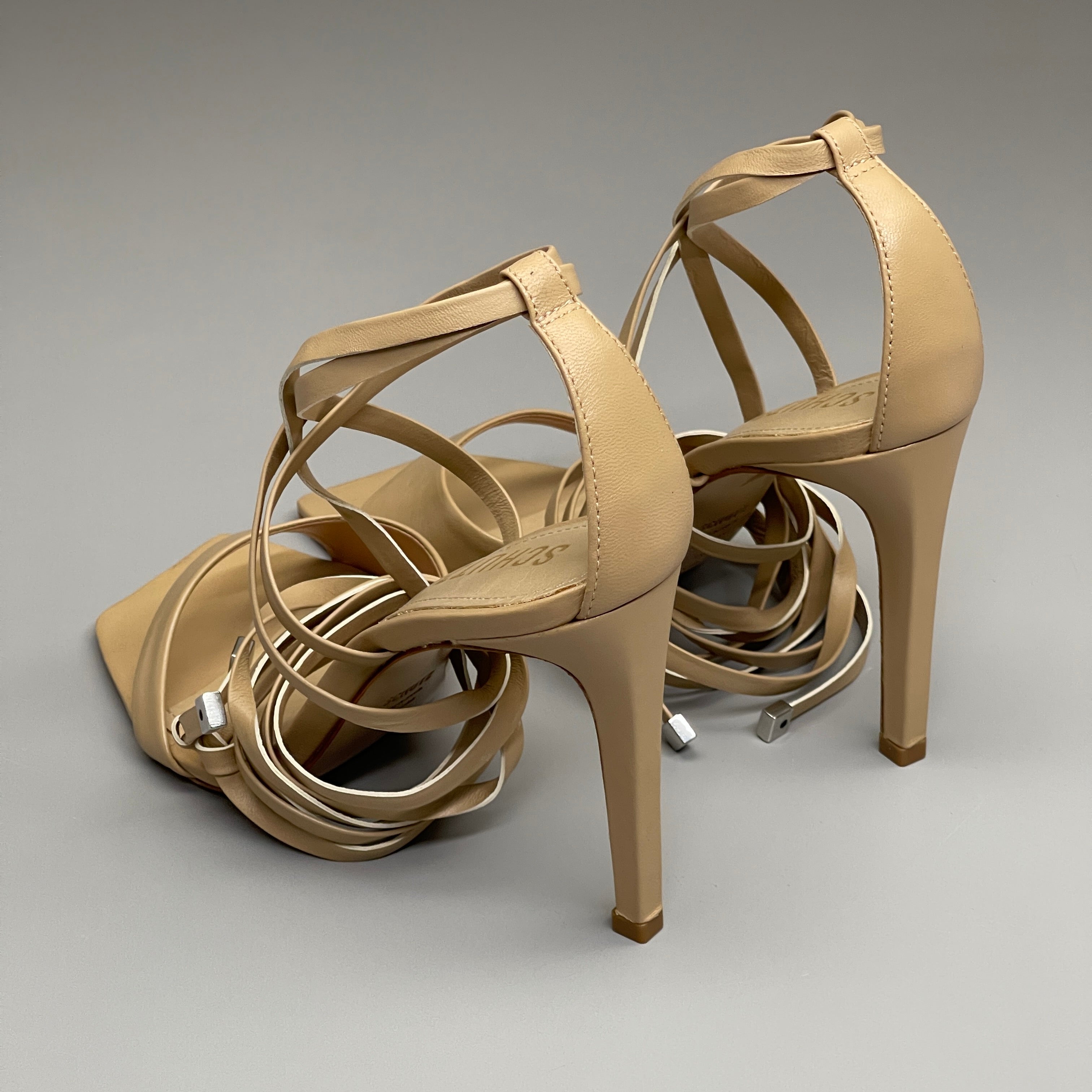SCHUTZ Bryce Ankle Tie Women's Leather High Heel Sandal Light Nude Sz 7B (New)