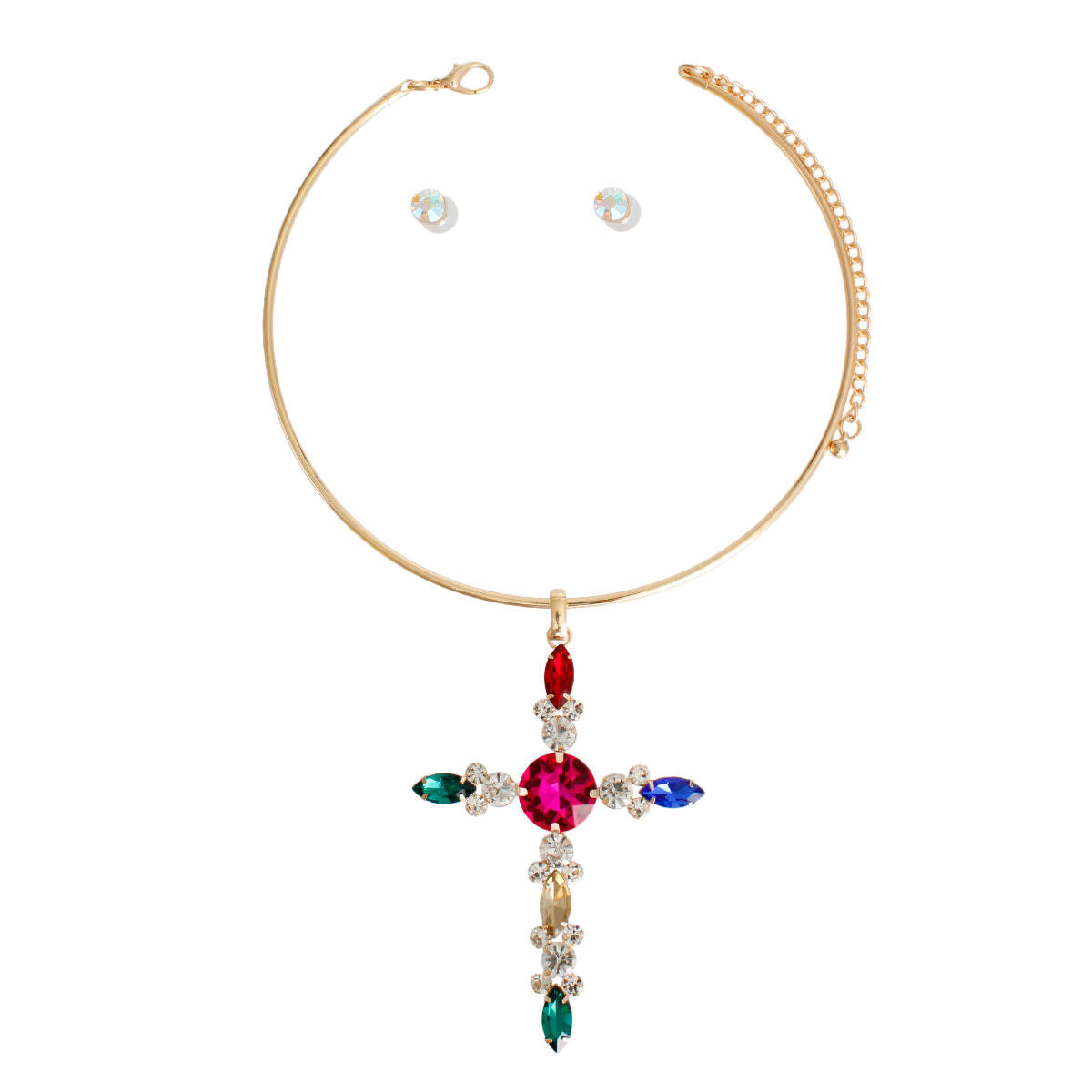 Statement Marquise Multicolor Cross Jewelry Set