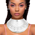 Choker Collar Necklace Silver Metal Pearl Armor Statement Jewelry Set