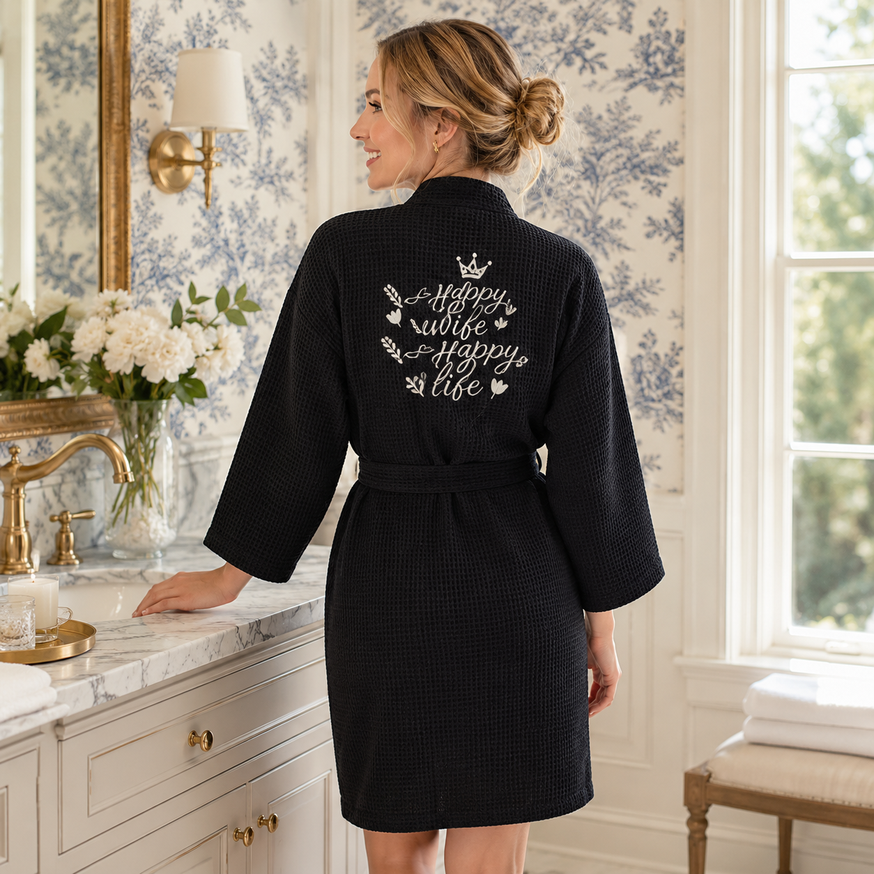 Knee-Length Waffle Robe for Women