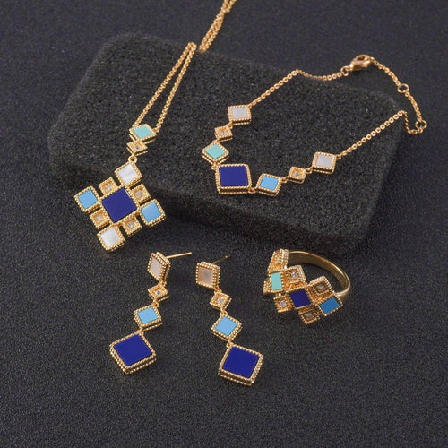 Schmuckset Celeste Geometrische Edelsteine | Islamisches Schmuckset mit blauem Stein (MAC253)