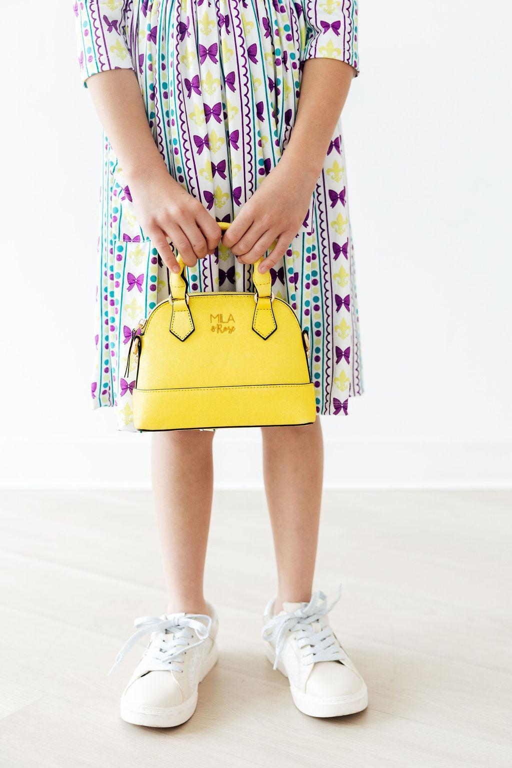 Neon Yellow Glitter Girl's Crossbody Purse
