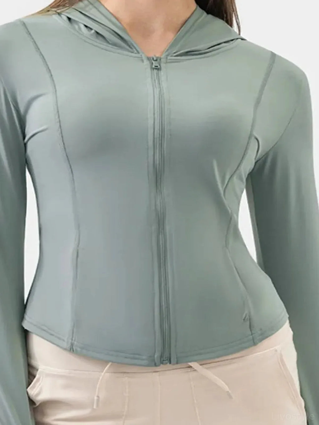 Pocketed Zip Up Hooded Long Sleeve Active Outerwear
