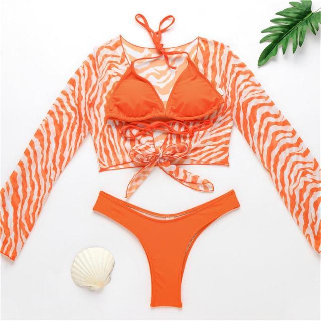 Neuer Bikini-Badeanzug für Damen, 3-teiliges Set, vorne gebunden, schulterfreies Cover-Up mit Neckholder-Bikini-Sets, Badeanzug für Damen, Bademode, Damen-Badeanzug, dreiteiliges Bikini-Set, Neckholder-Badeanzug, Strand-Lady