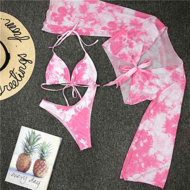 Neuer Bikini-Badeanzug für Damen, 3-teiliges Set, vorne gebunden, schulterfreies Cover-Up mit Neckholder-Bikini-Sets, Badeanzug für Damen, Bademode, Damen-Badeanzug, dreiteiliges Bikini-Set, Neckholder-Badeanzug, Strand-Lady