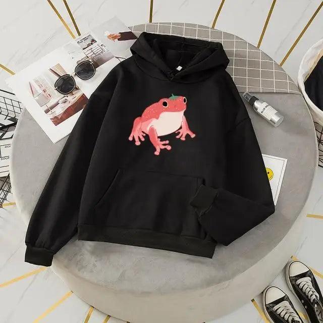 New Frog Sweatshirt Oversized Clothes Long Sleeve Hooded Hoodie For Girls Winter Hoodie With Pocket Pink Sweatshirts Hoodies for Women Teen Girls Cute Cartoon Frogs Casual Hooded Loose Long Sleeve Sweatshirt with Pocket