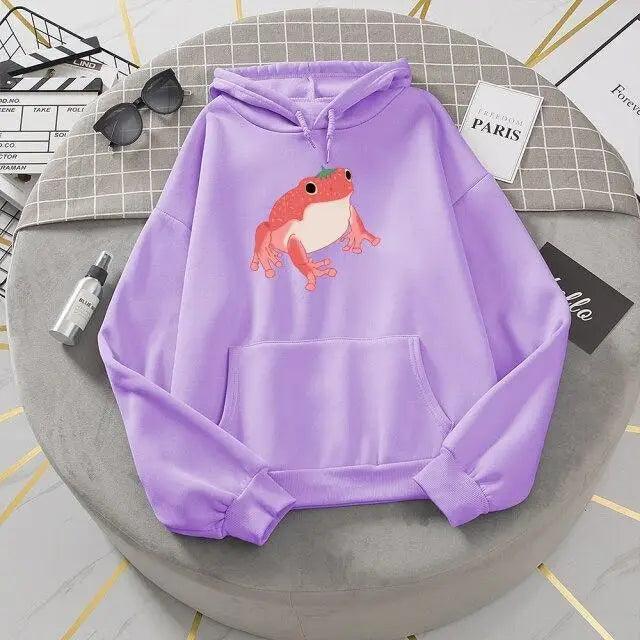 New Frog Sweatshirt Oversized Clothes Long Sleeve Hooded Hoodie For Girls Winter Hoodie With Pocket Pink Sweatshirts Hoodies for Women Teen Girls Cute Cartoon Frogs Casual Hooded Loose Long Sleeve Sweatshirt with Pocket
