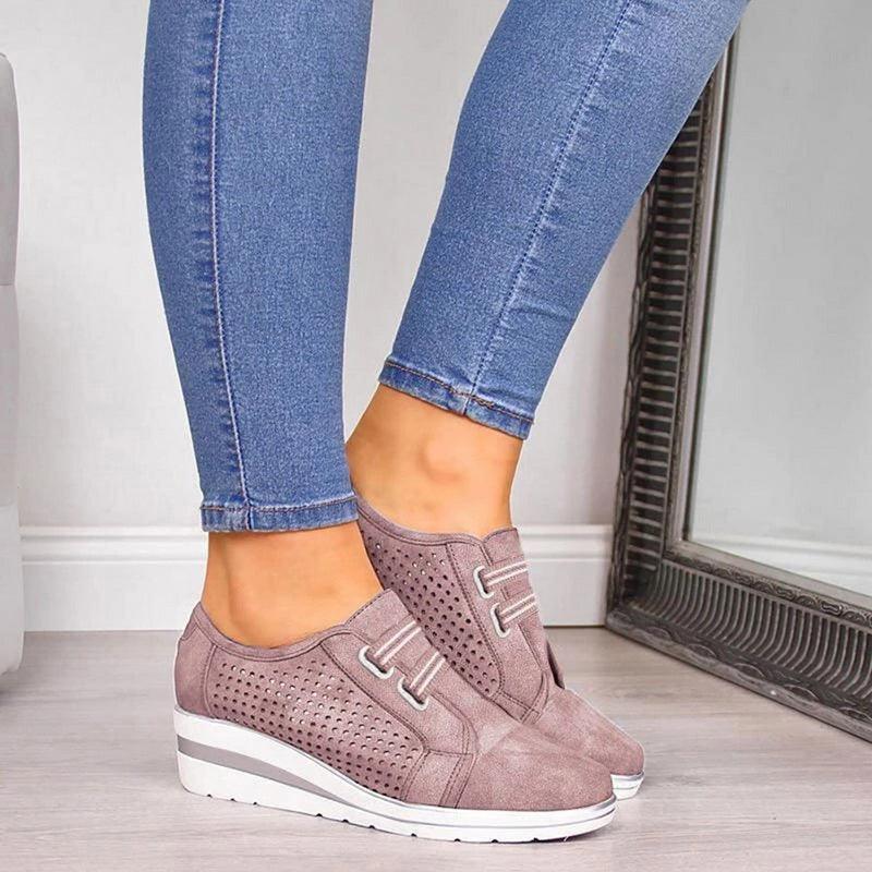 New High Heel Casual Womens Sneakers Breathable Height Increasing Shoes Air Cushion Comfortable Sneakers Women's Vulcanize Leather Shoes Luxury Walking Women Outdoor Shoes