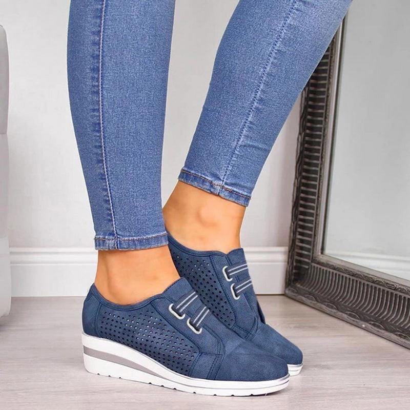 New High Heel Casual Womens Sneakers Breathable Height Increasing Shoes Air Cushion Comfortable Sneakers Women's Vulcanize Leather Shoes Luxury Walking Women Outdoor Shoes