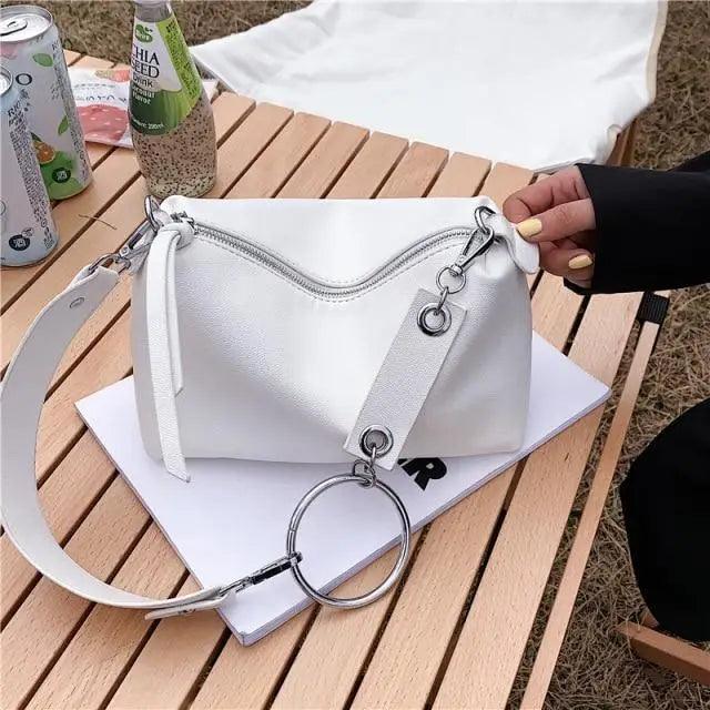 New PU Leather Shoulder Bag for Women Designer Wide Belt Handbags with Chain For Ladies