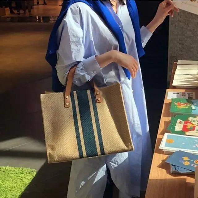 New Simple And Stylish Large-capacity Handbag For Ladies Vintage Striped Bags For Female Portable Bag Gifts