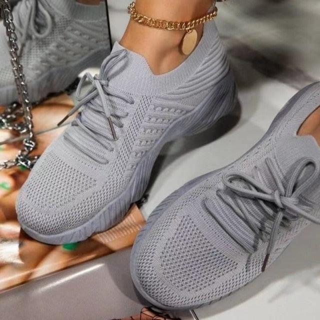 Casual Shoes Sport Sneakers, Lace Up Running Woman Red Platform Sneakers