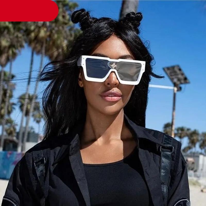 Oversized Square Shape Sunglasses For Women & Men New  Luxury Design Sun Glasses For Female New Fashionable  Large Frame Silver Mirror Eyewear