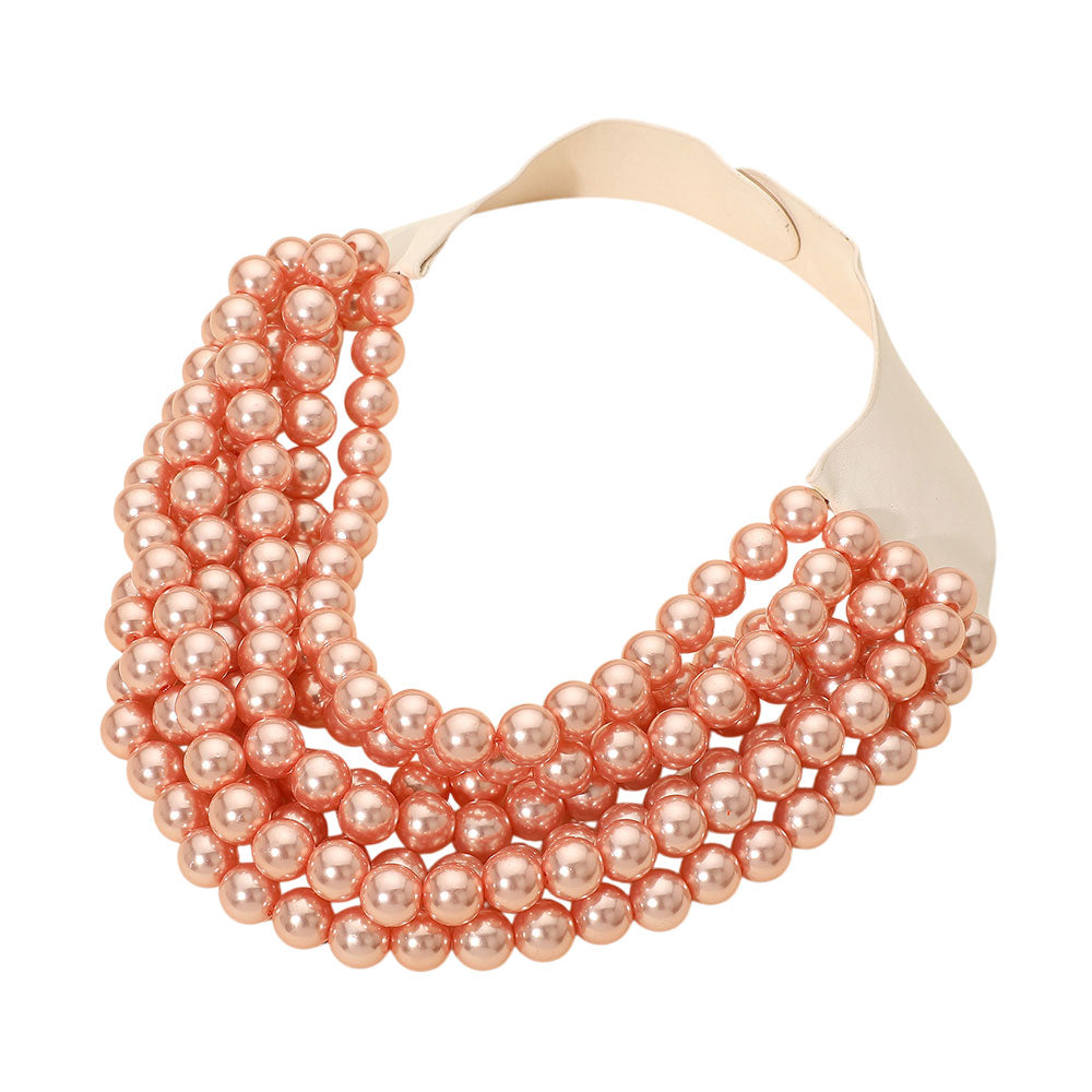 Pearl Beaded Multi Layered Faux Leather Magnetic Necklace