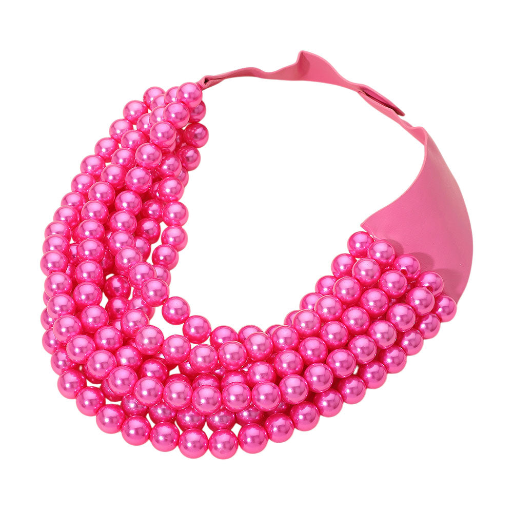Pearl Beaded Multi Layered Faux Leather Magnetic Necklace