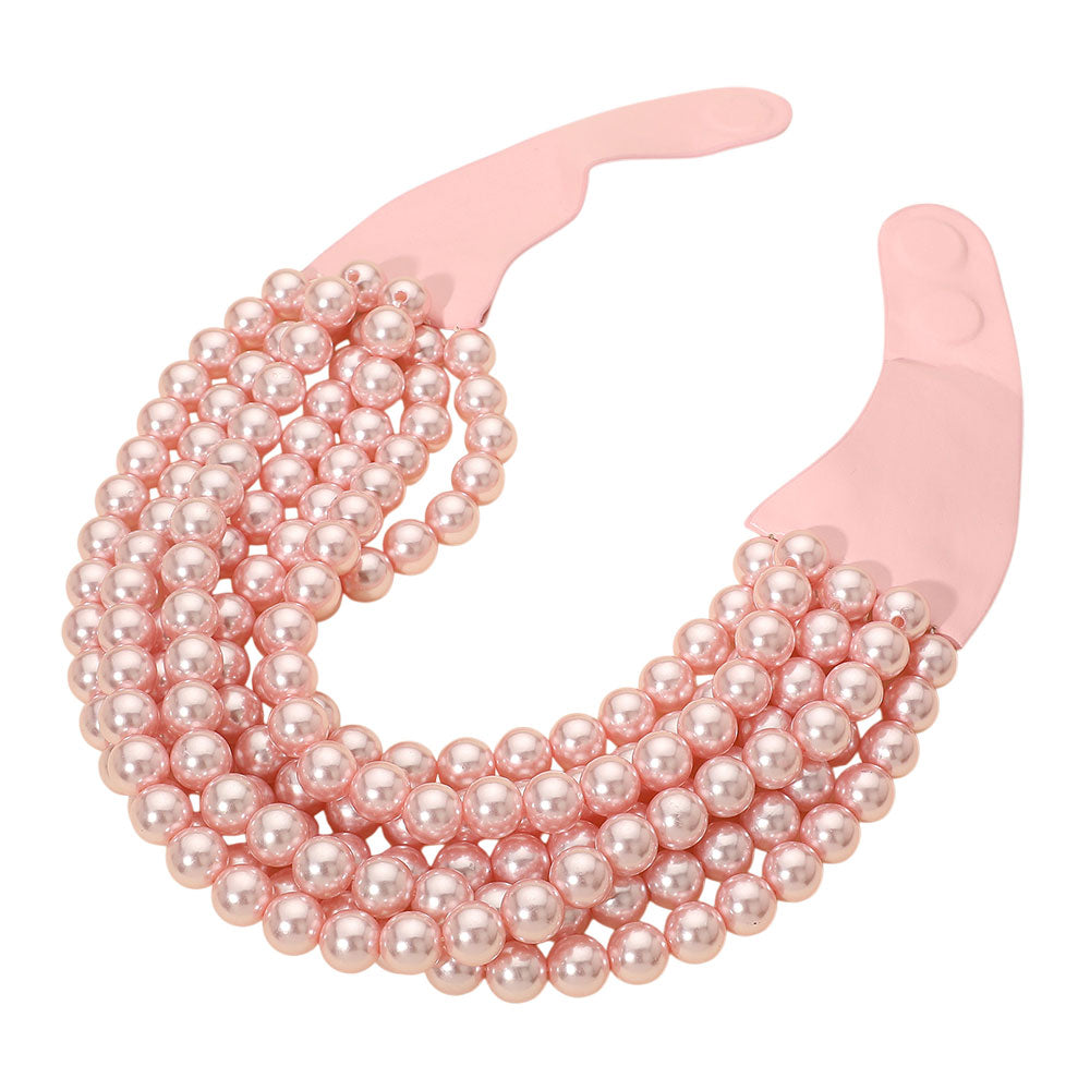 Pearl Beaded Multi Layered Faux Leather Magnetic Necklace