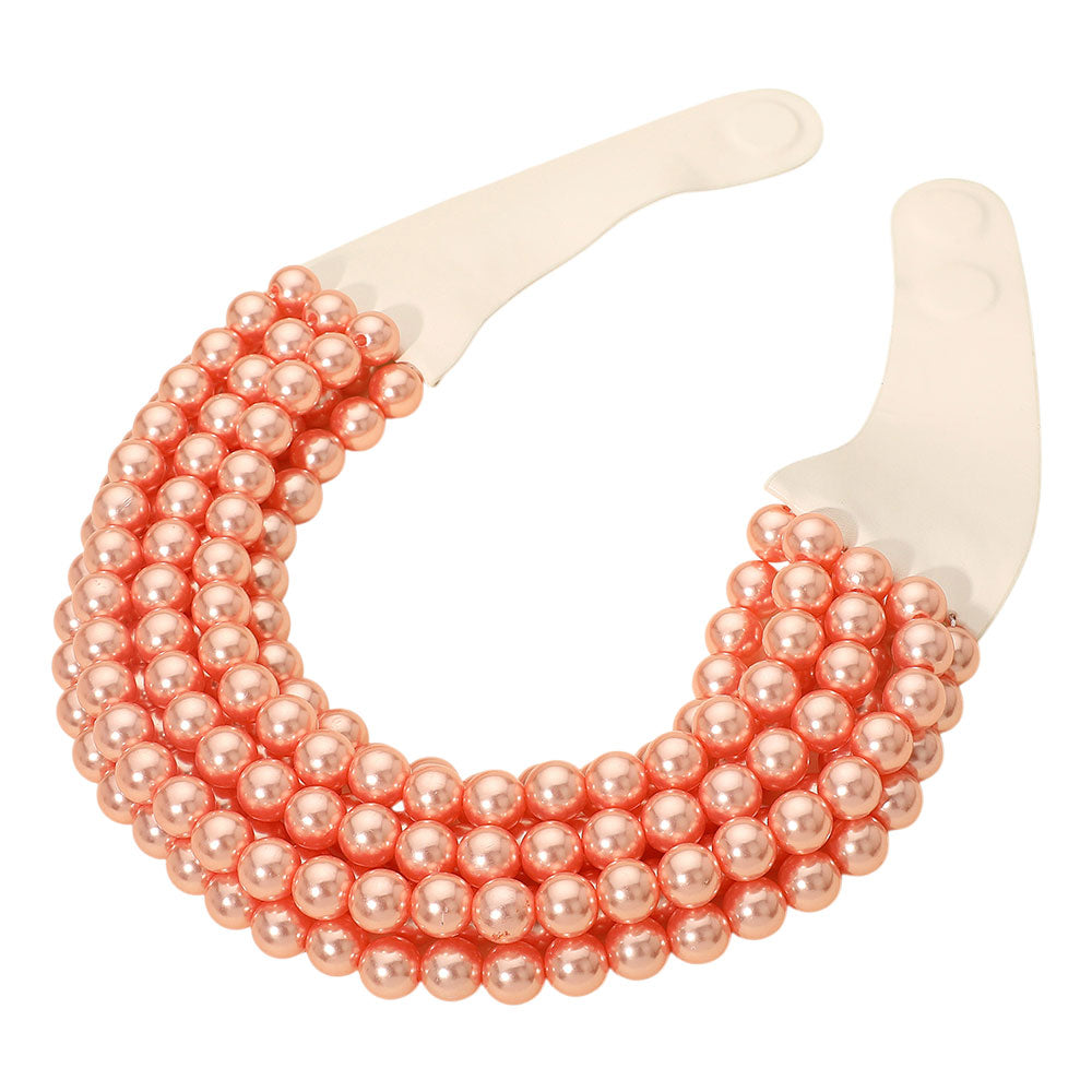 Pearl Beaded Multi Layered Faux Leather Magnetic Necklace