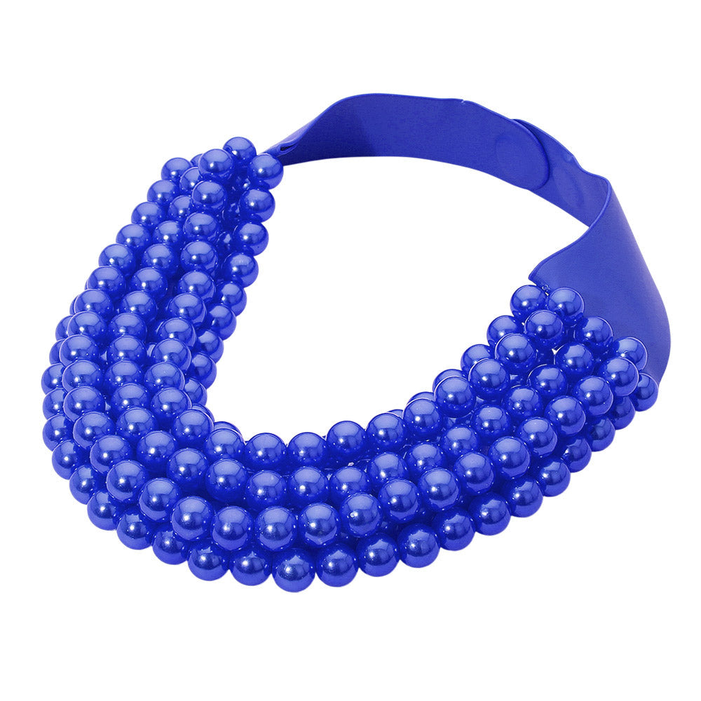 Pearl Beaded Multi Layered Faux Leather Magnetic Necklace