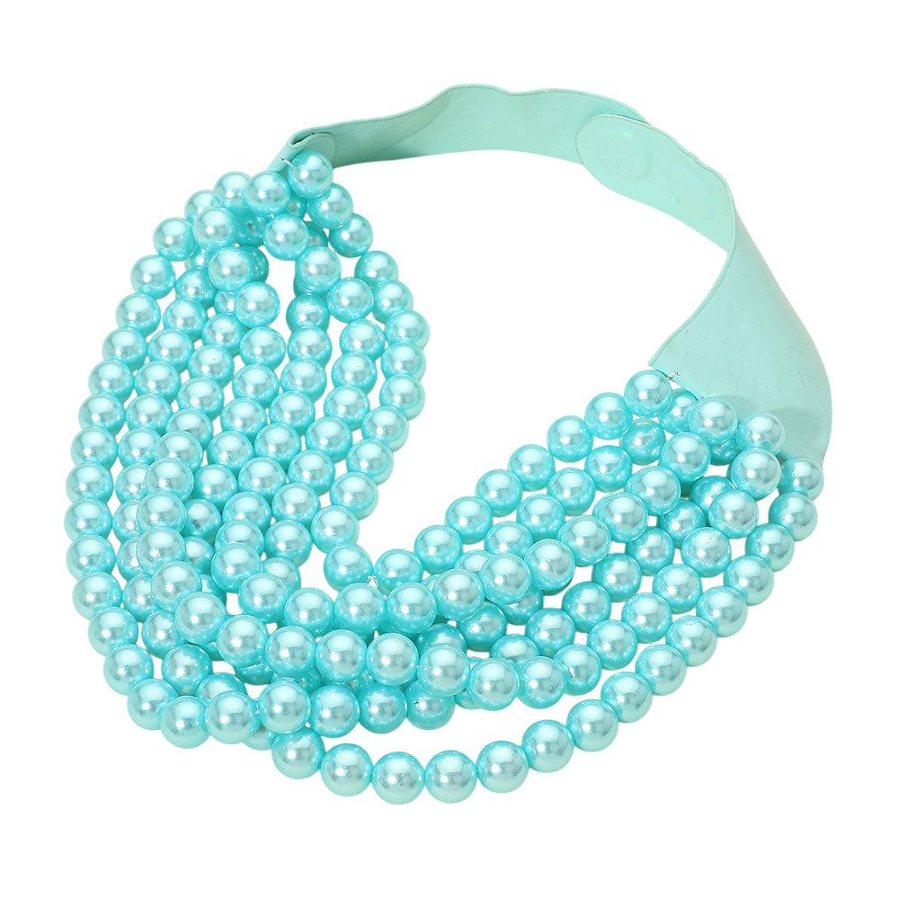 Pearl Beaded Multi Layered Faux Leather Magnetic Necklace