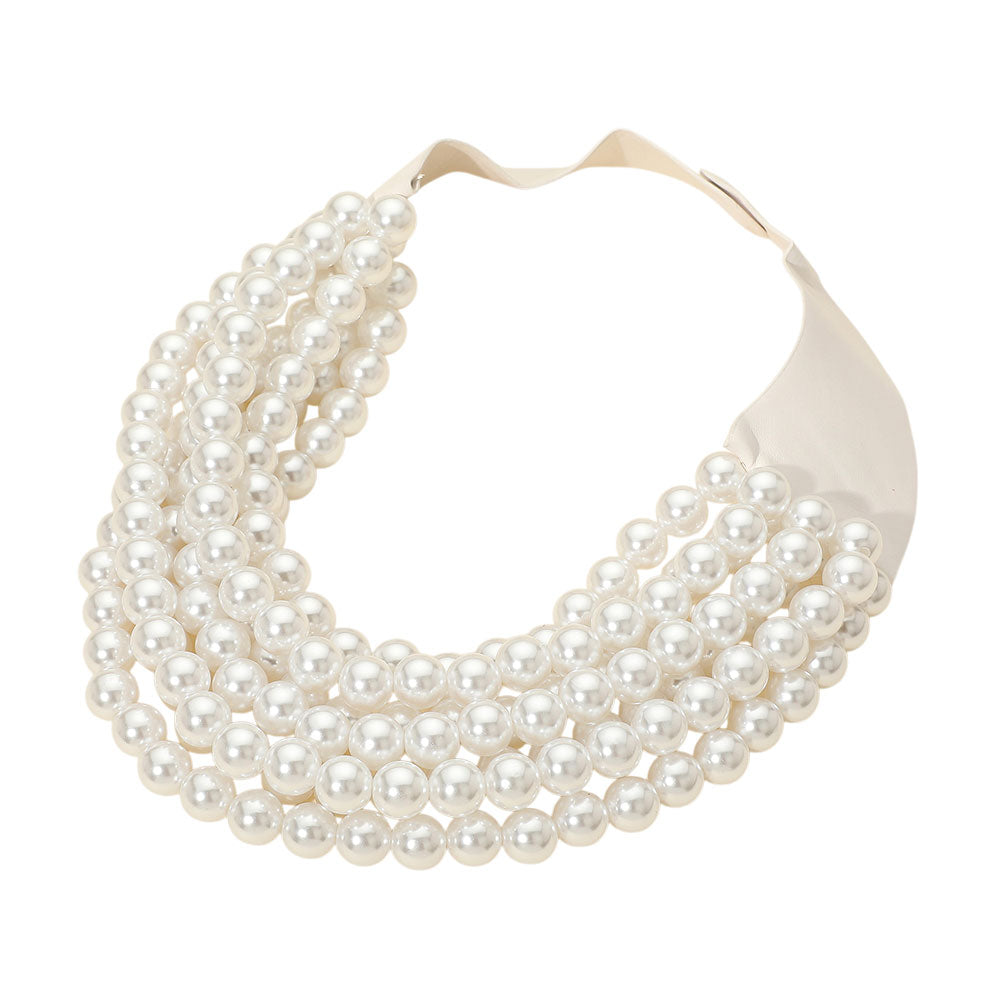 Pearl Beaded Multi Layered Faux Leather Magnetic Necklace