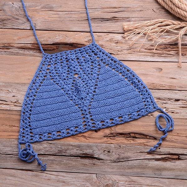 Handmade Vintage Crochet Bikinis Knitted Cotton Swimwear Women's Crochet Swimsuit Two Pieces Bathing Suits Bikini Swimsuit Top Bottom Bandage Modern Women Beachwear For Summer