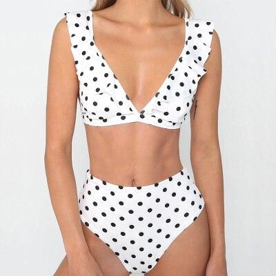 Vintage Black White Bikini High Waist Swimwear Push Up Bikini Swimsuit For Women Underwire Bikini Top Ruffle Padded Two Piece Bathing Suits Teen Girls Women Push Up Swimsuit Ruffle Dot Swimsuit Bikini Summer Beach Wear
