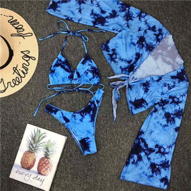 Neuer Bikini-Badeanzug für Damen, 3-teiliges Set, vorne gebunden, schulterfreies Cover-Up mit Neckholder-Bikini-Sets, Badeanzug für Damen, Bademode, Damen-Badeanzug, dreiteiliges Bikini-Set, Neckholder-Badeanzug, Strand-Lady