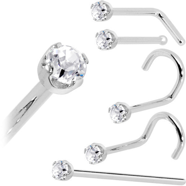 Solid 14K White Gold 2mm Genuine Diamond Nose Ring