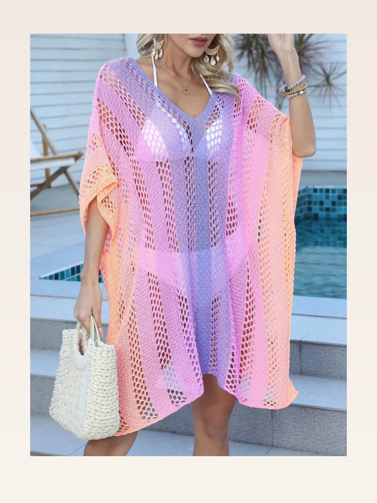 Rainbow Gradient Crochet Beach Cover Up