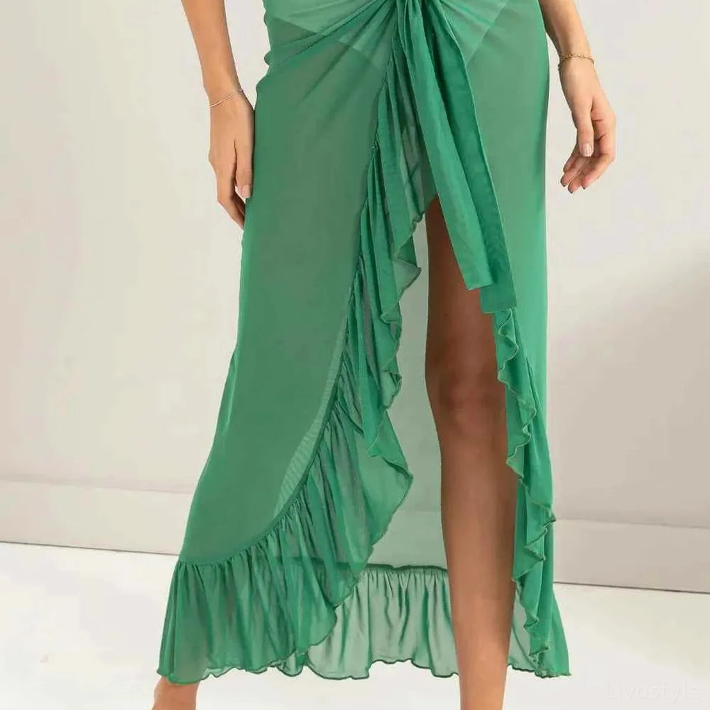 Ruffle Trim Cover Up Sarong Skirt