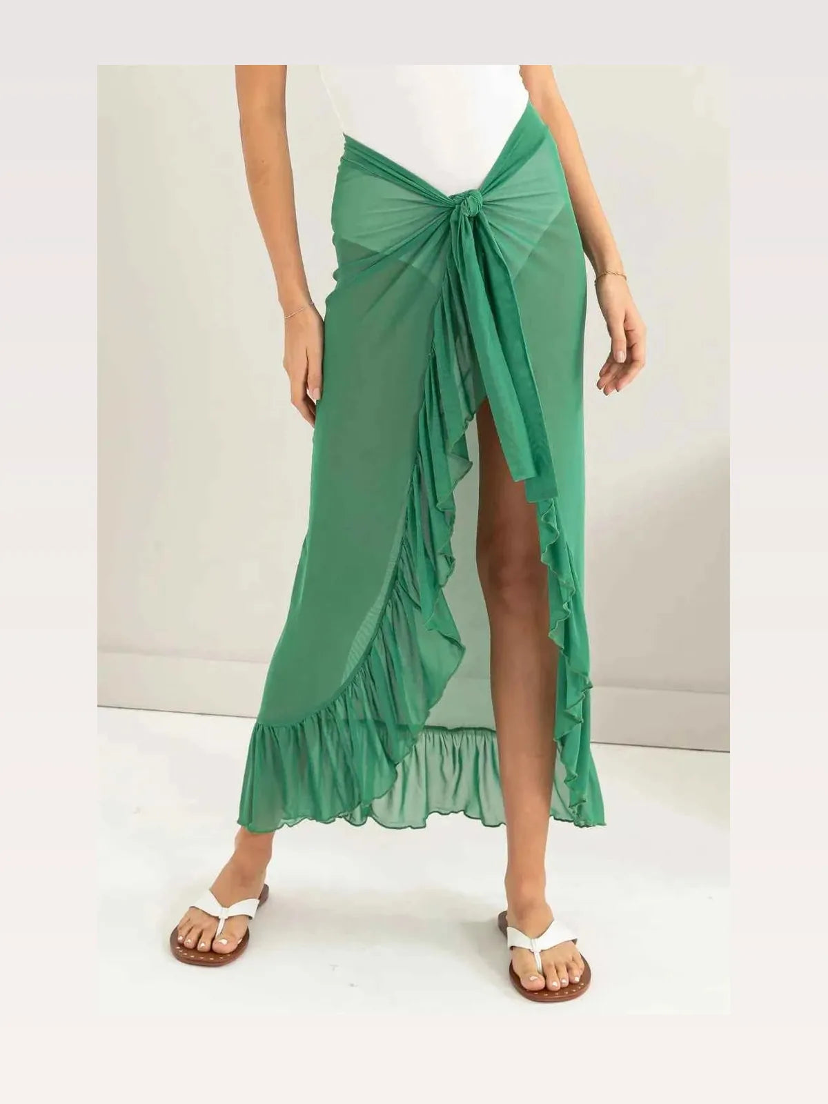 Ruffle Trim Cover Up Sarong Skirt