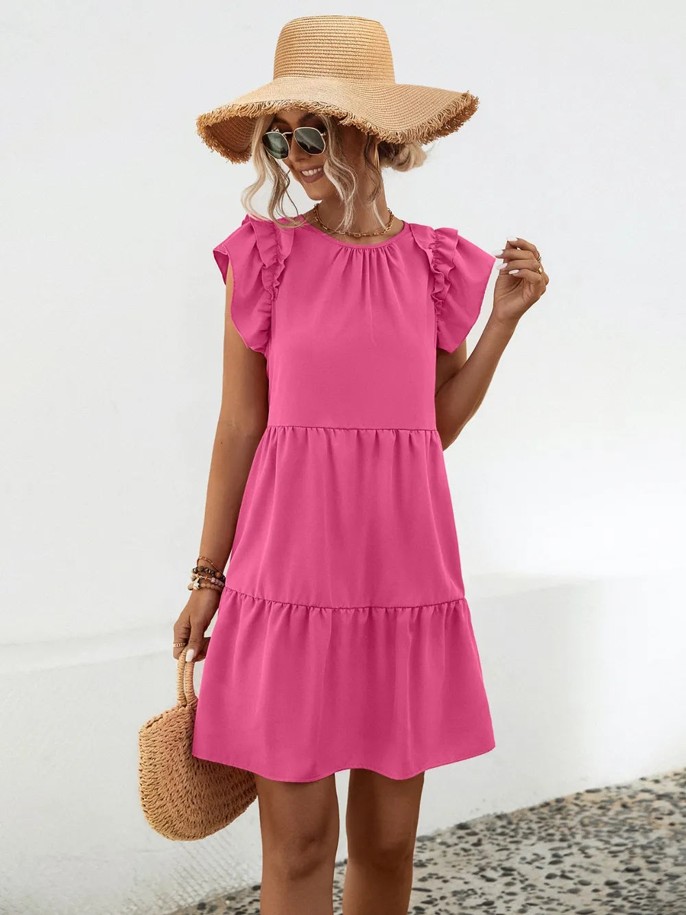 Collared Neck Sleeveless Mini Dress in Gold
