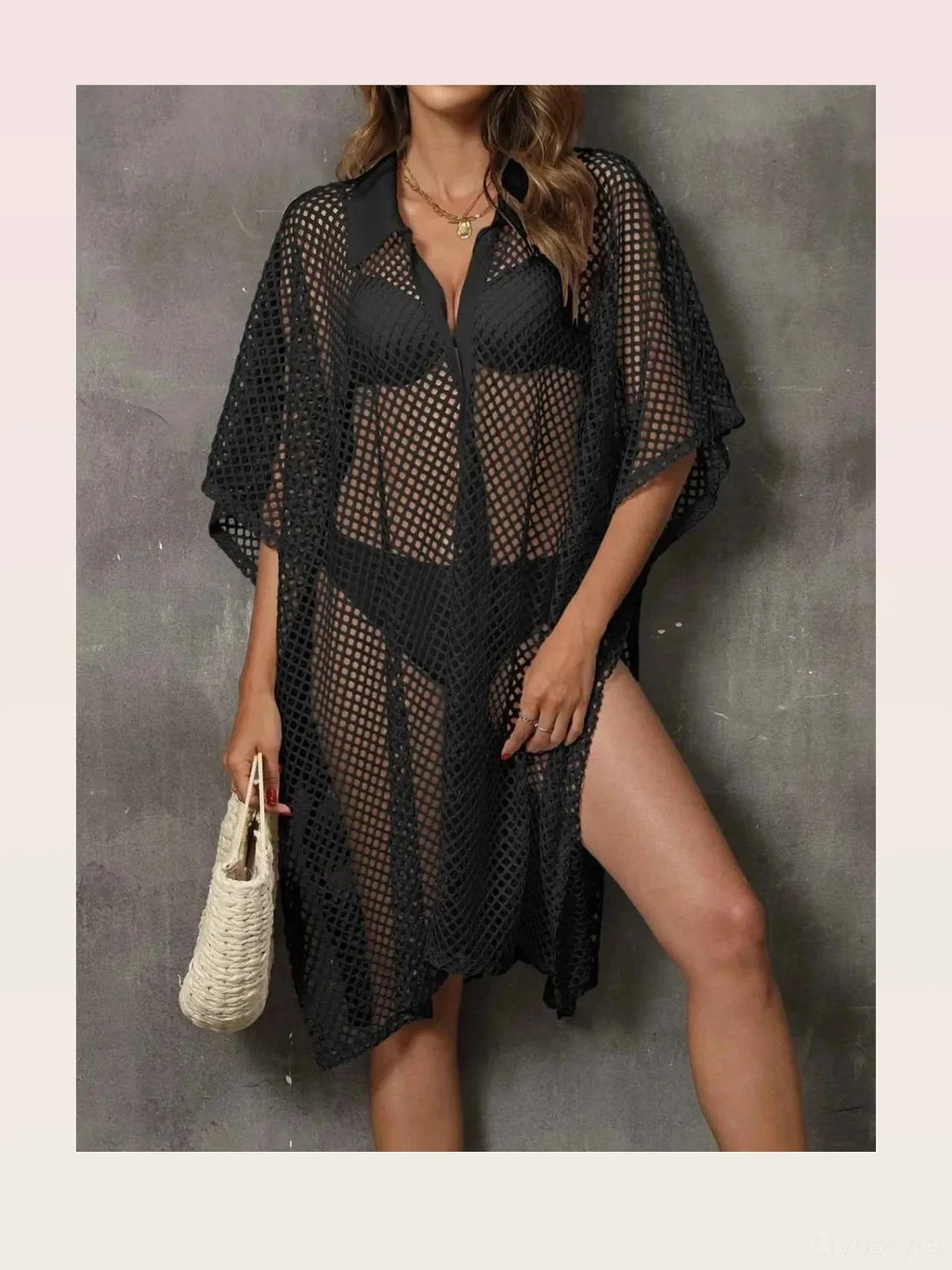 Sheer Mesh Button Up Cover Up