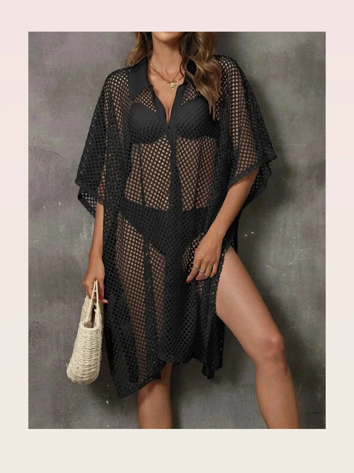 Sheer Mesh Button Up Cover Up