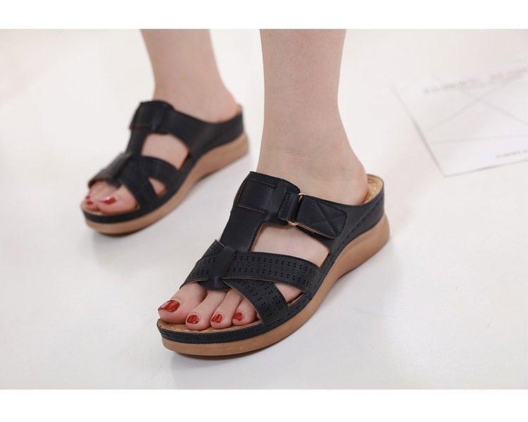 Summer Women Sandals Open Toe Sandals Vintage Anti Slip Leather Casual Platform Retro Shoes Sandals Comfy Peep Toe Slides Sandals Vintage Indoor Outdoor Summer Beach Slippers