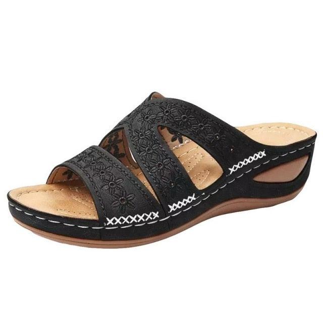 Summer Women Sandals Quality Open Toe Sandals Vintage Anti-slip Leather Casual Platform Retro Shoes Women Casual Sandals With Arch Support Straps Slip-On Sandals Outdoor Light Weight Sandals