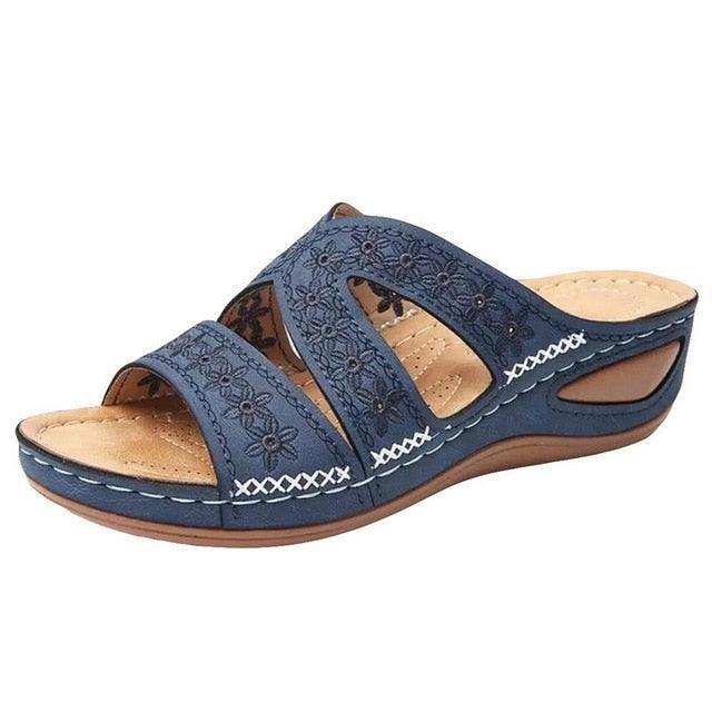 Summer Women Sandals Quality Open Toe Sandals Vintage Anti-slip Leather Casual Platform Retro Shoes Women Casual Sandals With Arch Support Straps Slip-On Sandals Outdoor Light Weight Sandals