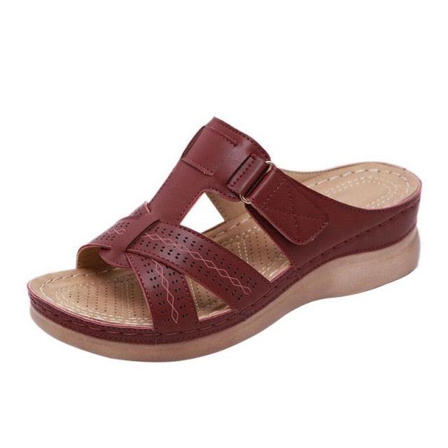 Summer Women Sandals Quality Open Toe Sandals Vintage Anti-slip Leather Casual Platform Retro Shoes Women Casual Sandals With Arch Support Straps Slip-On Sandals Outdoor Light Weight Sandals