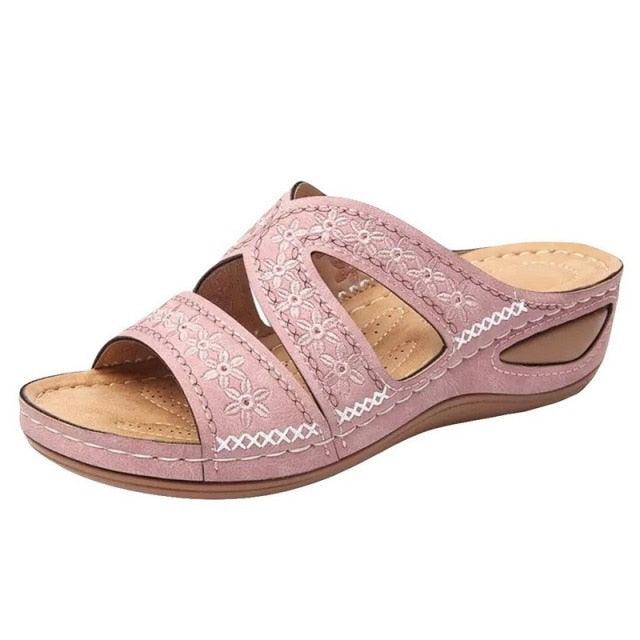 Summer Women Sandals Quality Open Toe Sandals Vintage Anti-slip Leather Casual Platform Retro Shoes Women Casual Sandals With Arch Support Straps Slip-On Sandals Outdoor Light Weight Sandals
