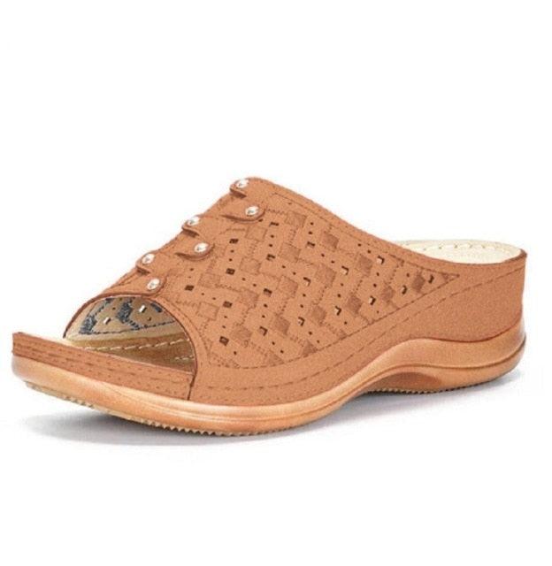 Summer Women Sandals Quality Open Toe Sandals Vintage Anti-slip Leather Casual Platform Retro Shoes Women Casual Sandals With Arch Support Straps Slip-On Sandals Outdoor Light Weight Sandals