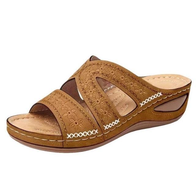 Summer Women Sandals Quality Open Toe Sandals Vintage Anti-slip Leather Casual Platform Retro Shoes Women Casual Sandals With Arch Support Straps Slip-On Sandals Outdoor Light Weight Sandals