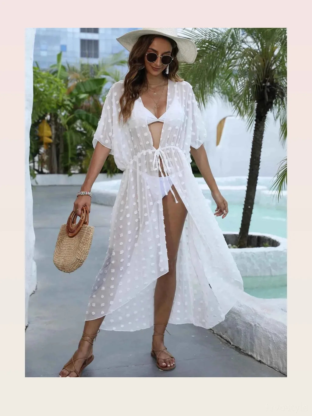 Swiss Dot Sheer Beach Cover Up Maxi Dress