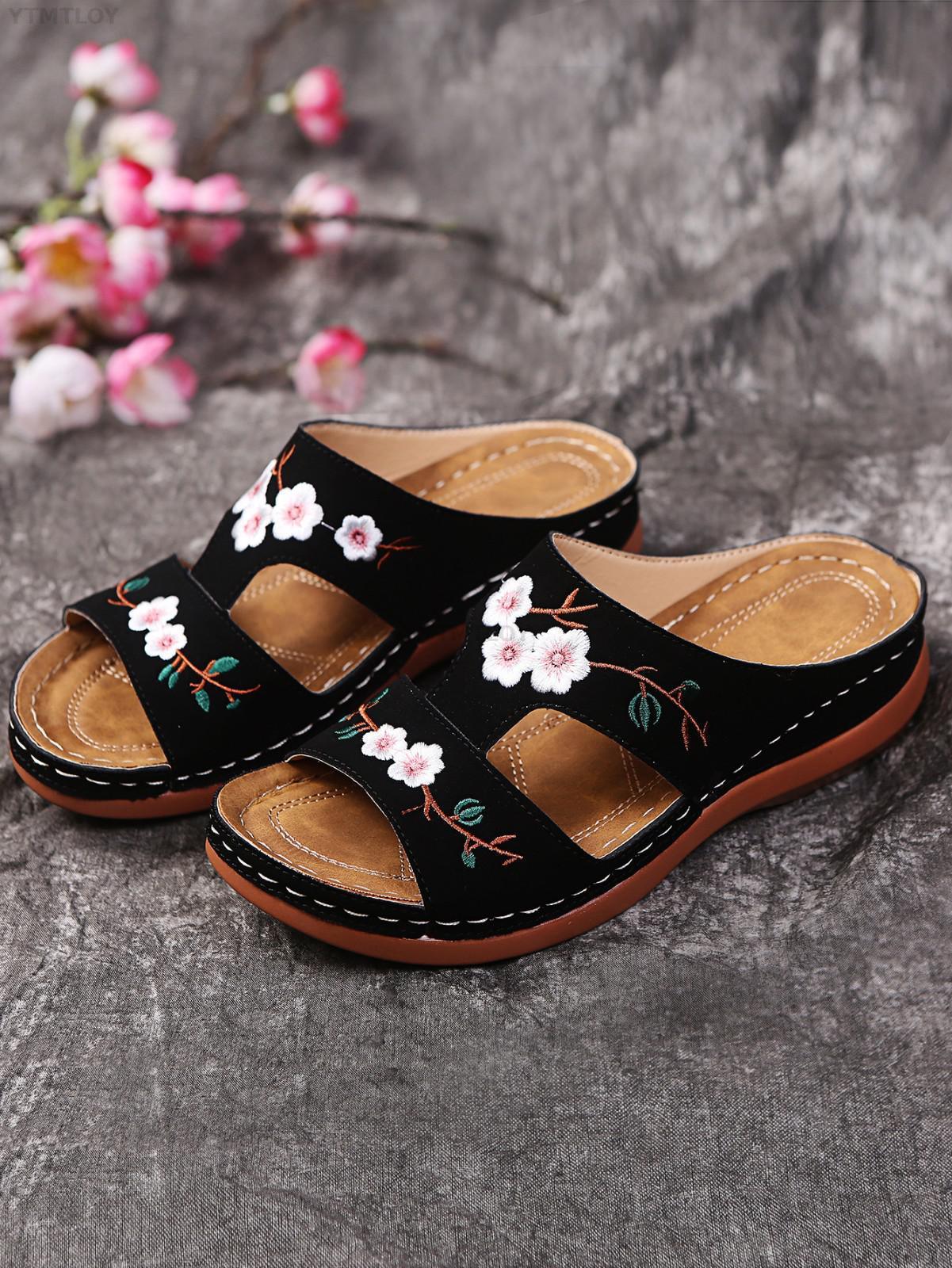 Woman Flower Platform Colorful Shoes Comfortable Casual Sandals For Women Comfortable Flower Clip Toe Summer Beach Sandals Fashion Ladies Platform Dress Shoes