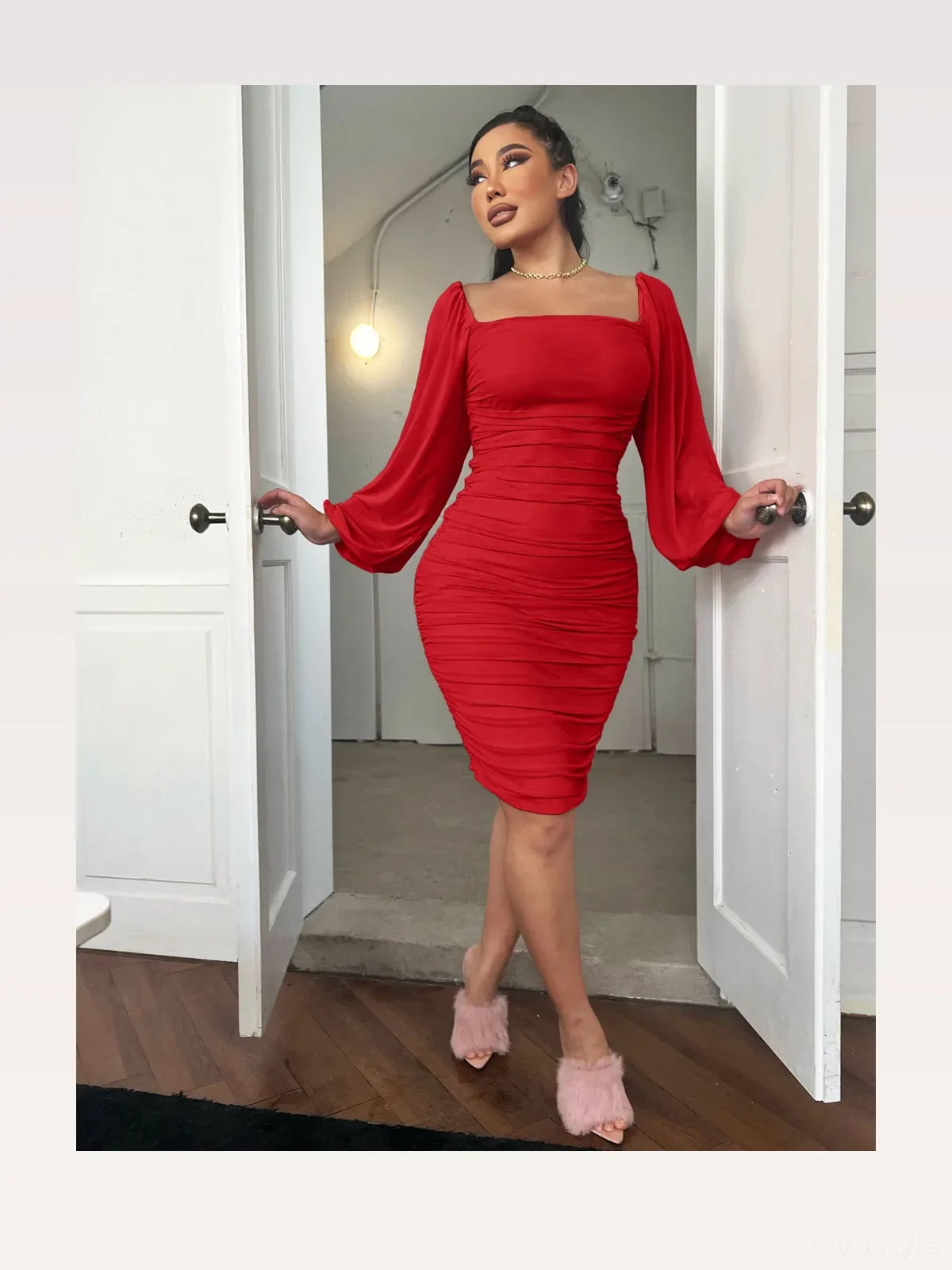 Zip-Back Ruched Bodycon Dress